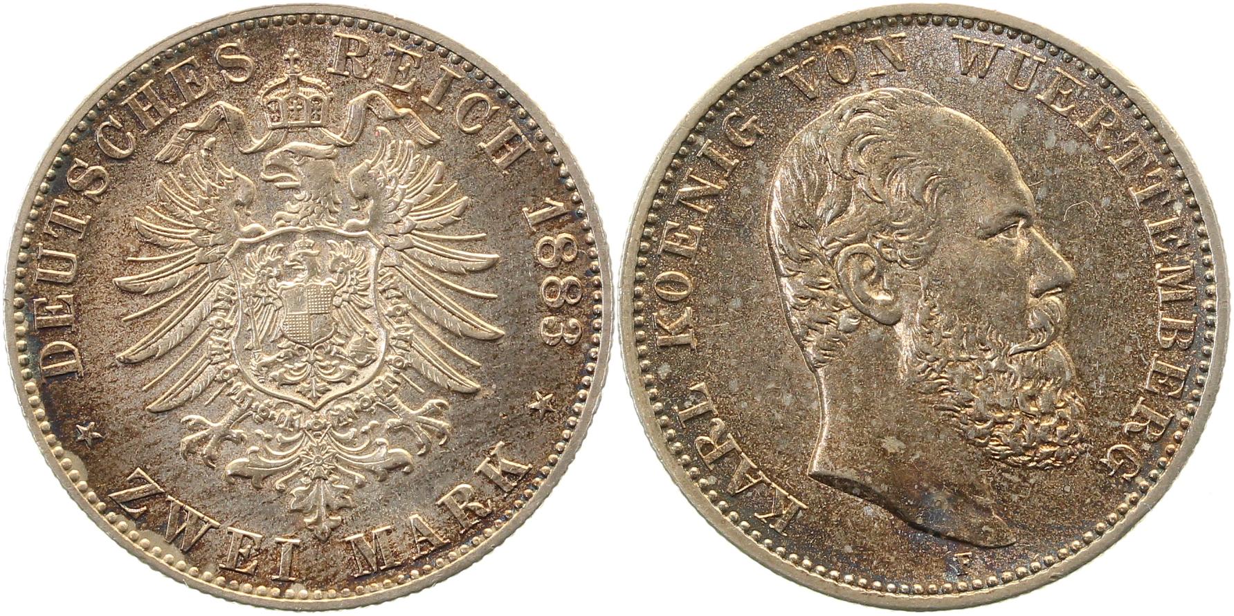 5 Mark Karl von Württemberg 1876 F J173 ss/vz Patina