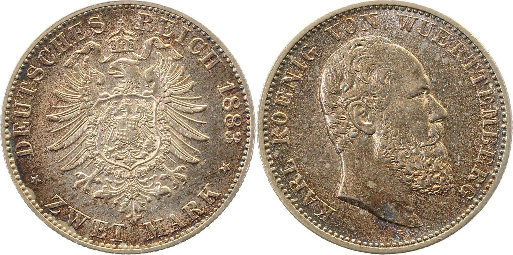 2 Mark Karl König Württemberg 1883 F f prfr/f prfr/stgl