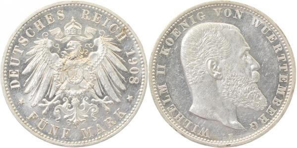 5 Mark Württemberg Wilhelm II 1913 F J176 f.vz