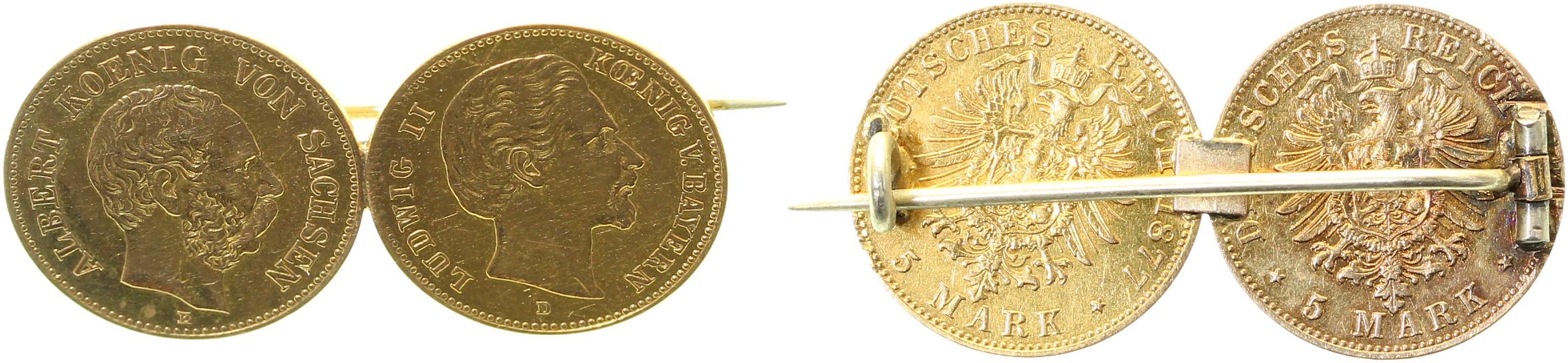 5 Mark Ludwig II | Broschüre | u. 5 M Albert Sachsen 1877 Gold 4,45 g