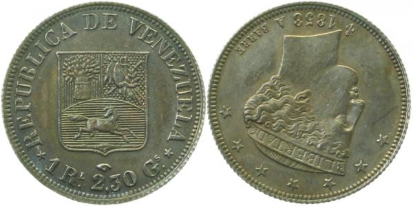 1 Real Venezuela 1858 A 2,30g vorzüglich/stempelglanz