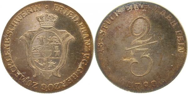 2/3 Taler Mecklenburg-Schwerin 1790 kl Schrötlingsfehler