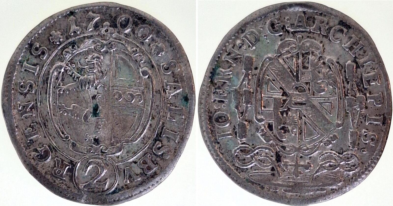 2 Heller 1700 ss/vz Salzburg, leicht gewellt