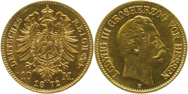 10 Mark 1872 H Ludwig Iii Hessen f prfr/f stgl ! J213 f prfr / f stgl 10 Mark