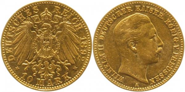 10 Mark Wilhelm II Preussen 1892 A Gold vorzüglich/ sehr schön