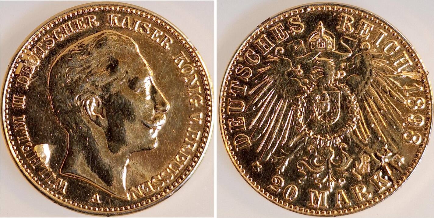 20 Mark Preussen 1898 A | Fälschung | Messing vergoldet