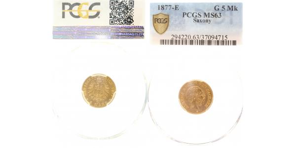 5 Mark Albert 1877 E Sachsen PCGS 37094715 MS 63 J260