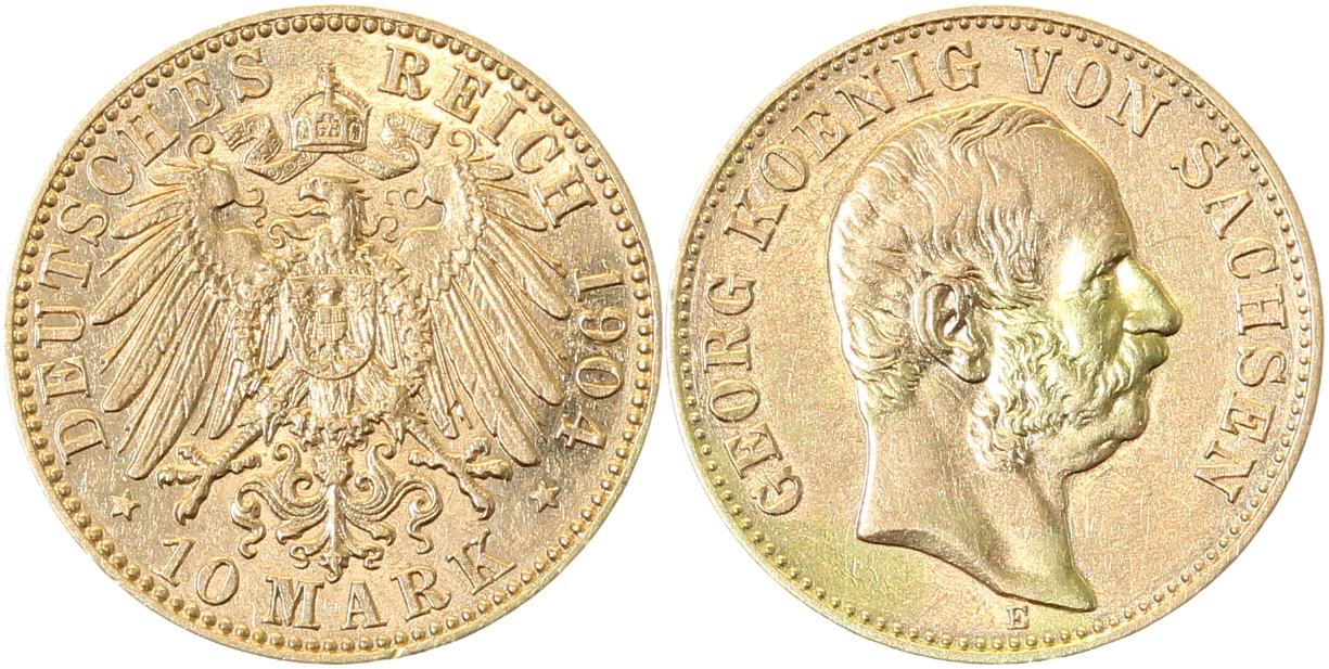 10 Mark Sachsen Georg 1904 E J265 1.9 aus Erstabschlag