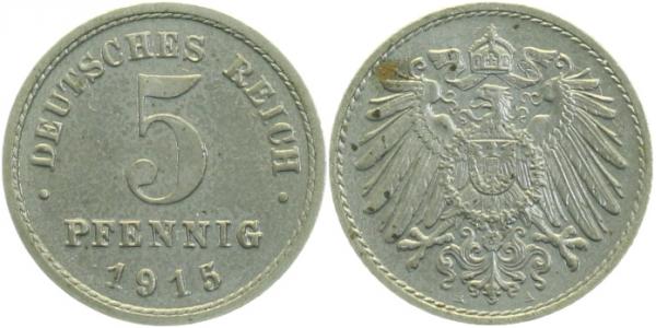 5 Pfennig 1915 A prfr/stg Rs: min korr ! J297