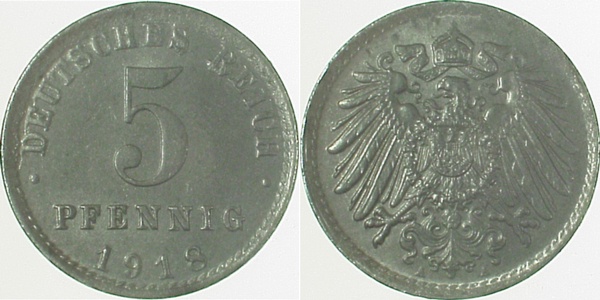 5 Pfennig 1918 A prfr/stgl J297 prfr / stgl 5 Pfennig