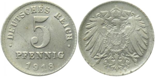 5 Pfennig 1918 D uncirculiert vz/st J297 vz/st 5 Pfennig