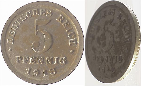 5 Pfennig 18E 50% rücks geriffelt J297 5 Pfennig