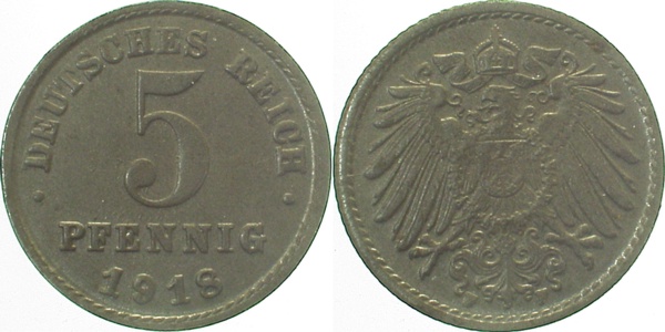 5 Pfennig 1918 F prfr J297
