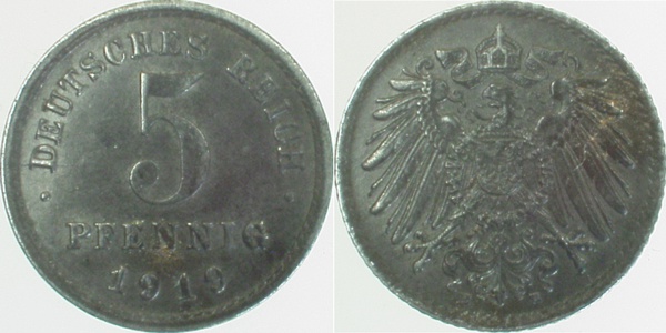 5 Pfennig 1919 E prfr J297 prfr 5 Pfennig