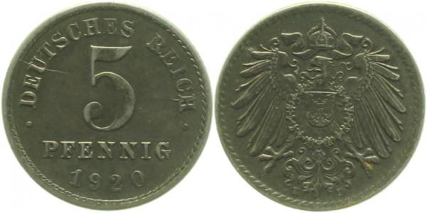 5 Pfennig 1920 E vz deutlicher Stempel Riß !