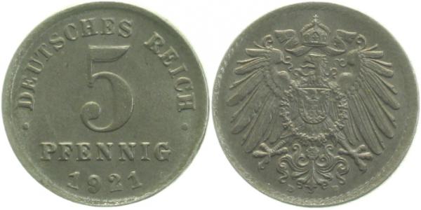 5 Pfennig 1921 D prfr/st