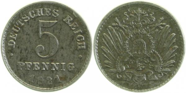 5 Pfennig 1921 J vz S180 J297 vz 5 Pfennig