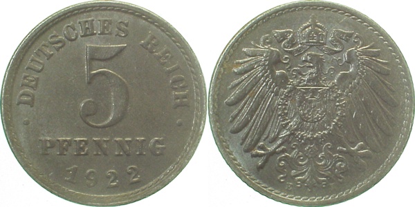 5 Pfennig 1922 E prfr J297 prfr 5 Pfennig