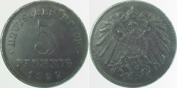 5 Pfennig 1922 E vz J297 vz 5 Pfennig