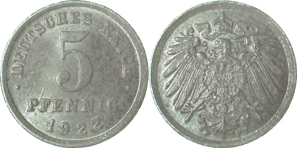 5 Pfennig 1922 F prfr J297 prfr 5 Pfennig