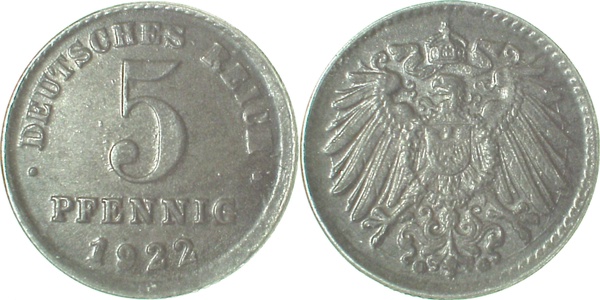 5 Pfennig 1922 G prfr J297 prfr 5 Pfennig