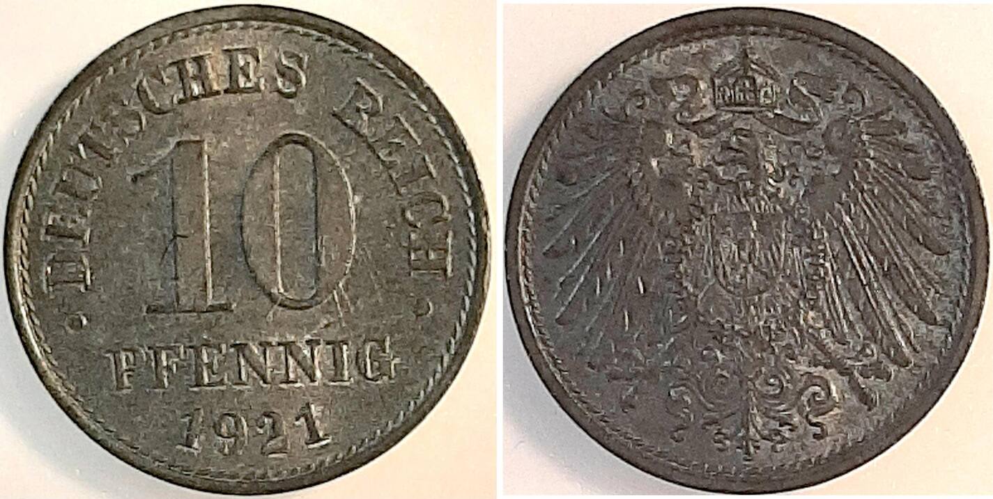 10 Pfennig 1921 stempelglanz fein!!! Erstabschlag
