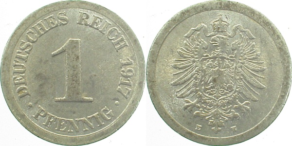 1 Pfennig 1917 E stgl ! J300 stgl 1 Pfennig