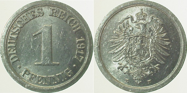 1 Pfennig 1917 E vz J300 vz 1 Pfennig