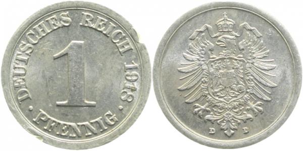 1 Pfennig 1918 D vz/st zwei Kerben! J300 vz/st 1 Pfennig