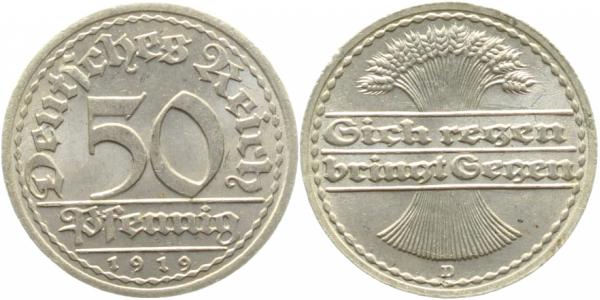 50 Pfennig 1919 D prägefrisch/stempelglanz J301