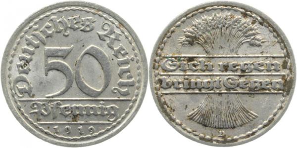 50 Pfennig 1919 D ss J301 ss 50 Pfennig
