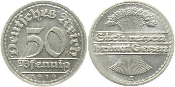 50 Pfennig 1919 E prfr/stgl J301 prfr / stgl 50 Pfennig