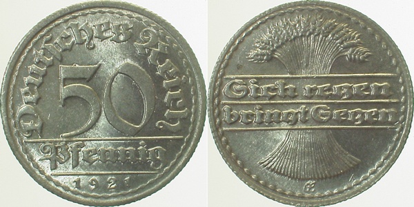 50 Pfennig 1921 E prfr J301 prfr 50 Pfennig