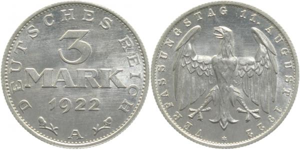 3 Mark 1922 A stempelglanz Erstabschlag TOP