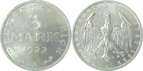 3 Mark 1922 A J303 Erstabschlag prfr/st
