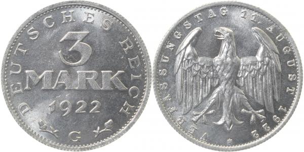 3 Mark 1922 G J303 prfr / st Erstabschlag EA