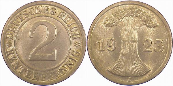 1 Pfennig 1923 J prägefrisch/stempelglanz sehr selten