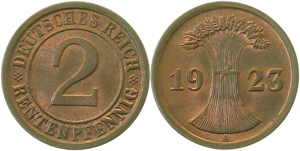 2 Pfennig 1923 A prfr fein !! Herrliche Patina