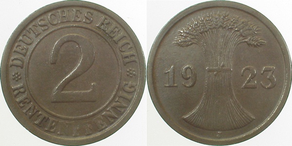 2 Pfennig 1923 J fast vorzüglich J307