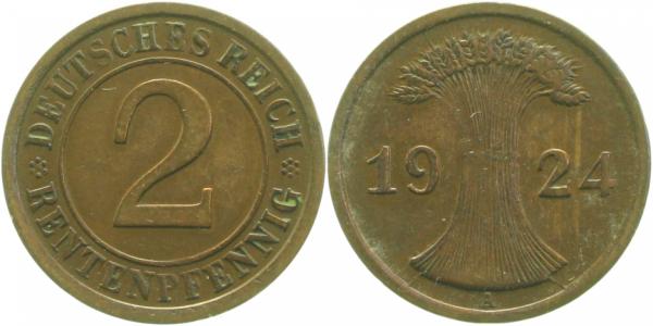 2 Rentenpfennig 1924 A prfr. J307