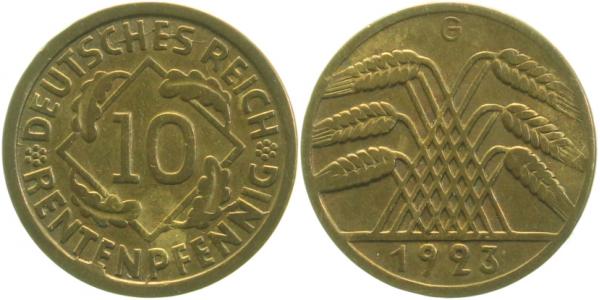 10 Pfennig 1923 G ss mit starkem Stempelriss ! J309 ss 10 Pfennig