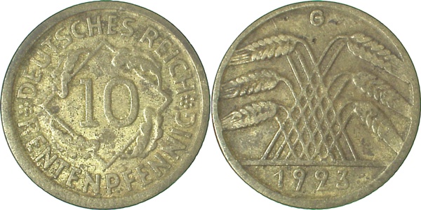 10 Pfennig 1923 G s/ss J309 s / ss 10 Pfennig