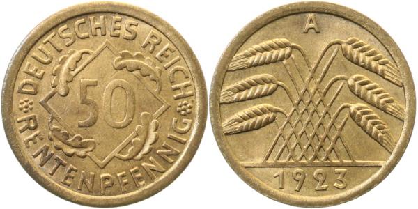 50 Renntenpfennig 1923 A prfr/stgl, Prachtstück