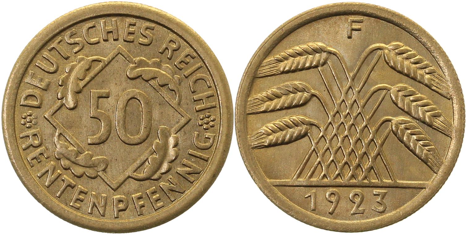 50 Pfennig 1923 F stgl bzw prfr fein ! Top J310