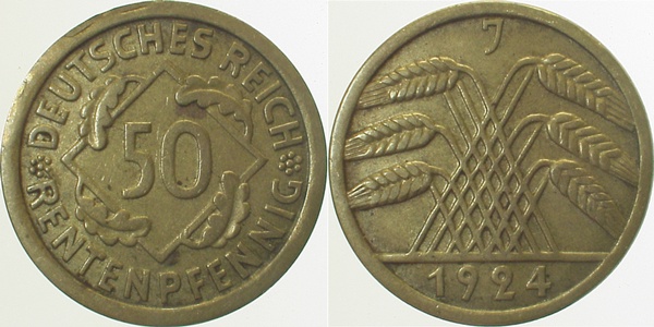 50 Rentenpfennig 1924 J ss/vz J310