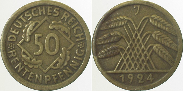 50 Pfennig 1924 J ss J310 ss 50 Pfennig