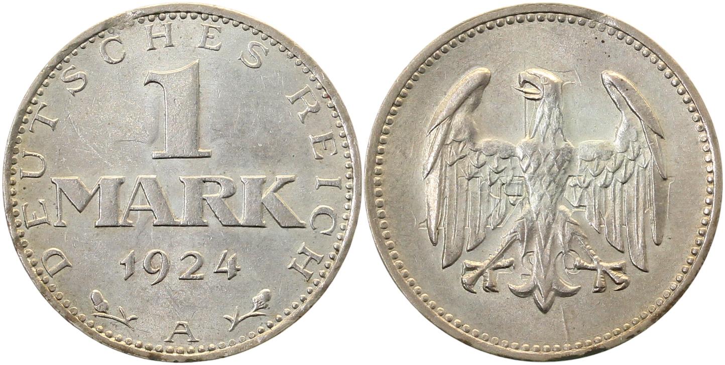 1 Mark 1924 A extreme Lichtenrader Prägung Archiv Franquinet J311