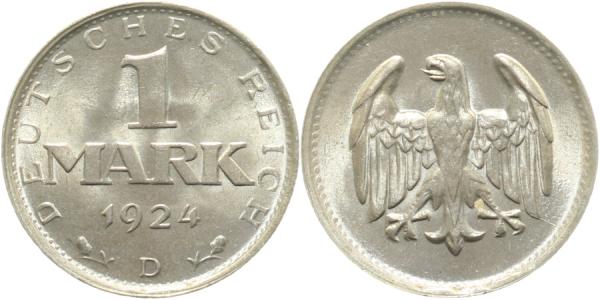 1 Mark 1924 D prägefrisch/stemeplglanz Lichtenrader Prägung