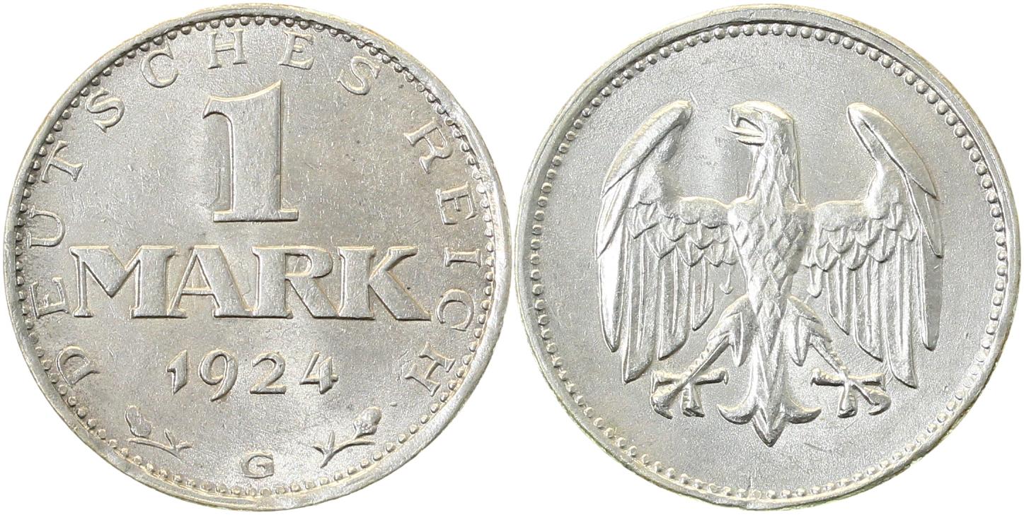1 Mark 1924 G Deutsches Reich zaponiert J311 f prfr/f stgl