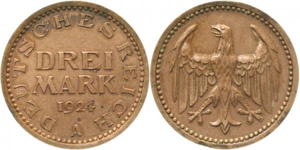 3 Reichsmark 1924 A | Fälschung | J312 inkl. M&P 4/2000